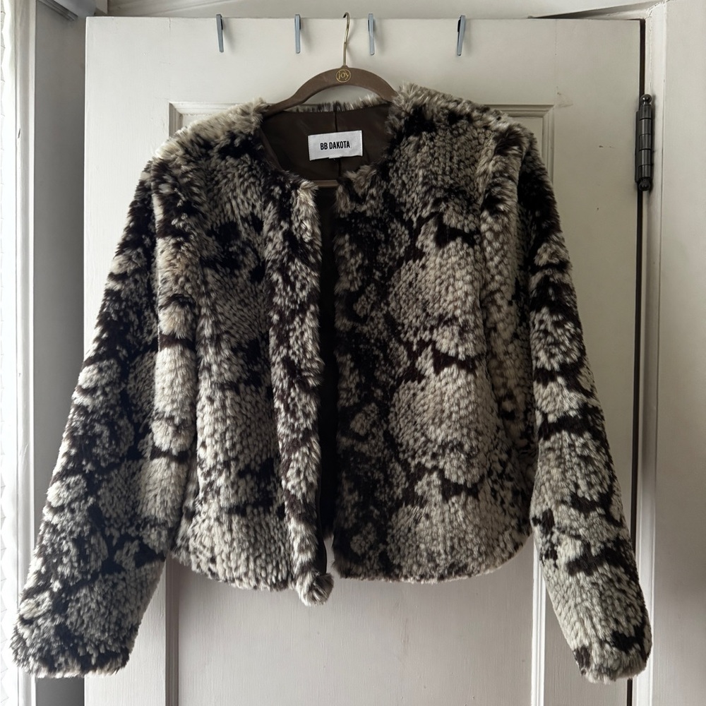 Snake pattern faux fur jacket